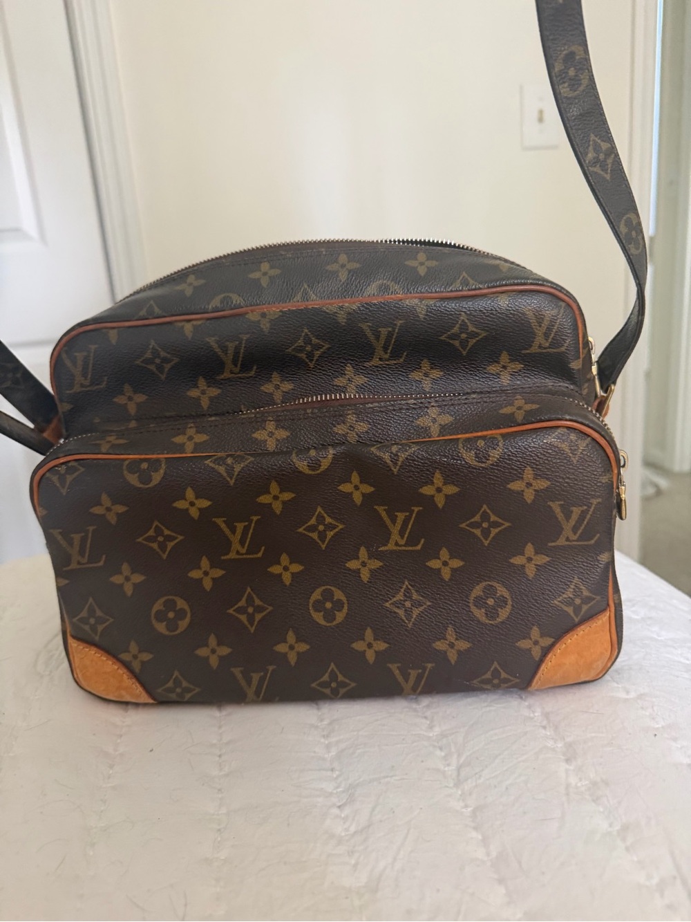 Louis Vuitton Brown Monogram Messenger Bag with Tan Accents